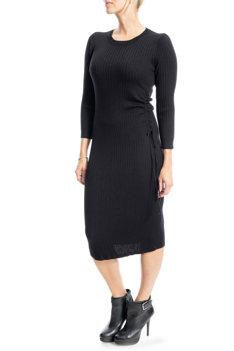 Ribbed Long Sleeve Sweater Dress, Alternate, color, BLACK-BLACK