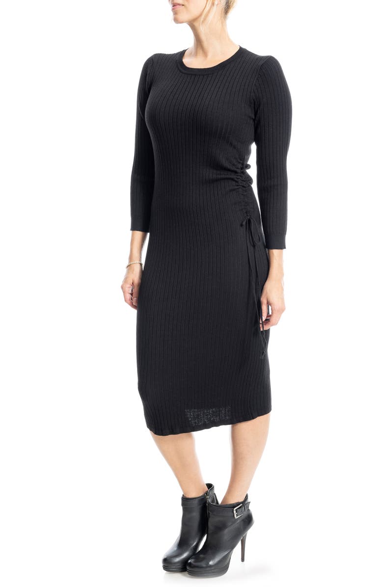 MAX STUDIO Ribbed Long Sleeve Sweater Dress, Alternate, color, Black-Black