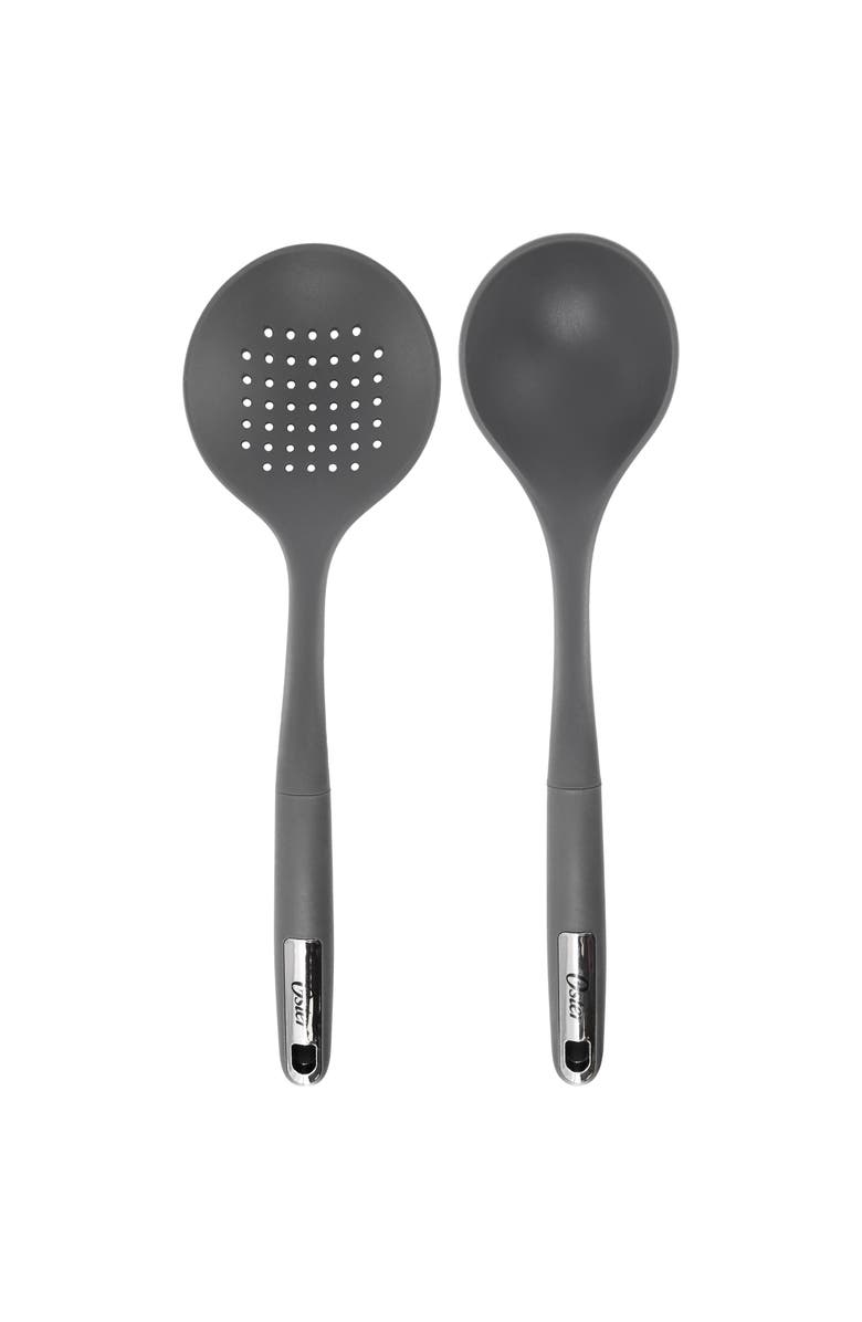 OSTER Ridgecrest 2 Piece Silicone Kitchen Tool Skimmer and Ladle Set, Main, color, Gray