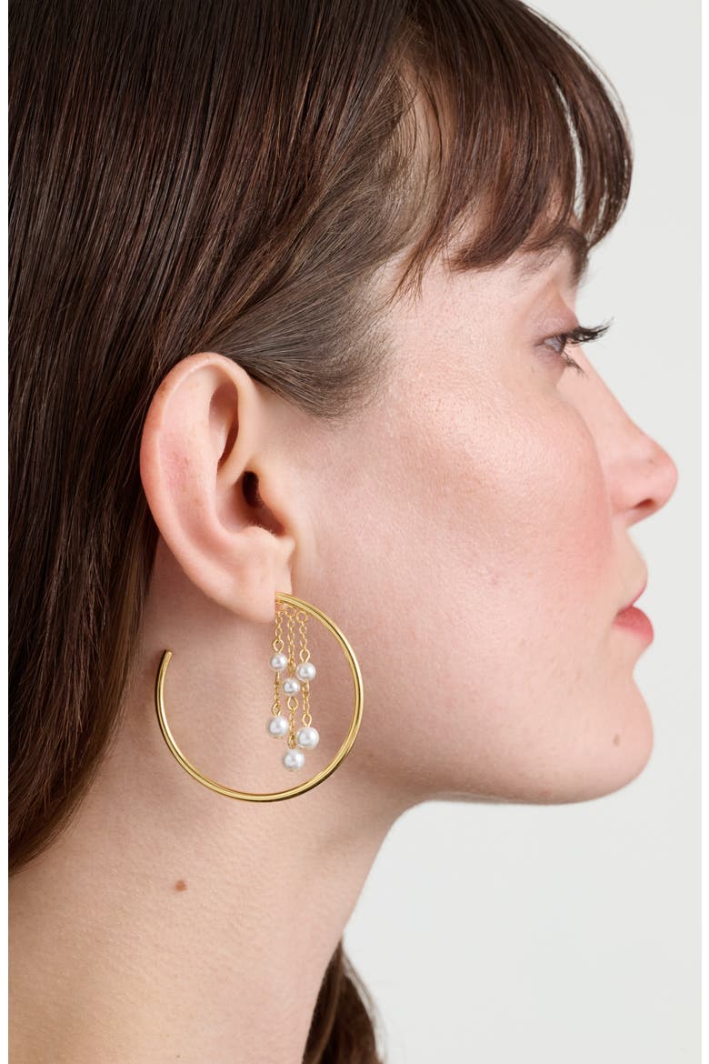 Casey Cascade Hoop Earrings, Alternate, color, GOLD TONE/ PEARL