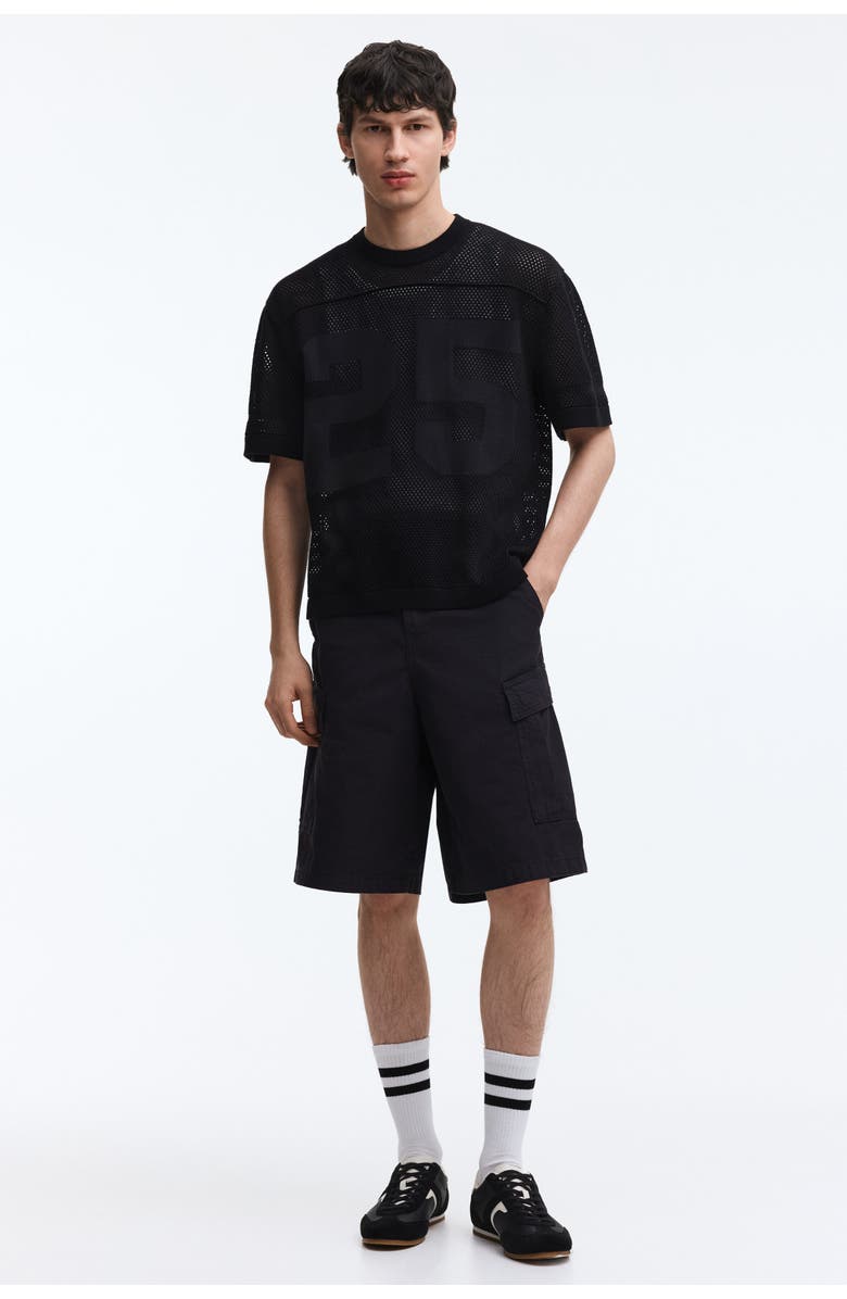 H&M Relaxed Fit Boxy Mesh T-shirt, Alternate, color, Black