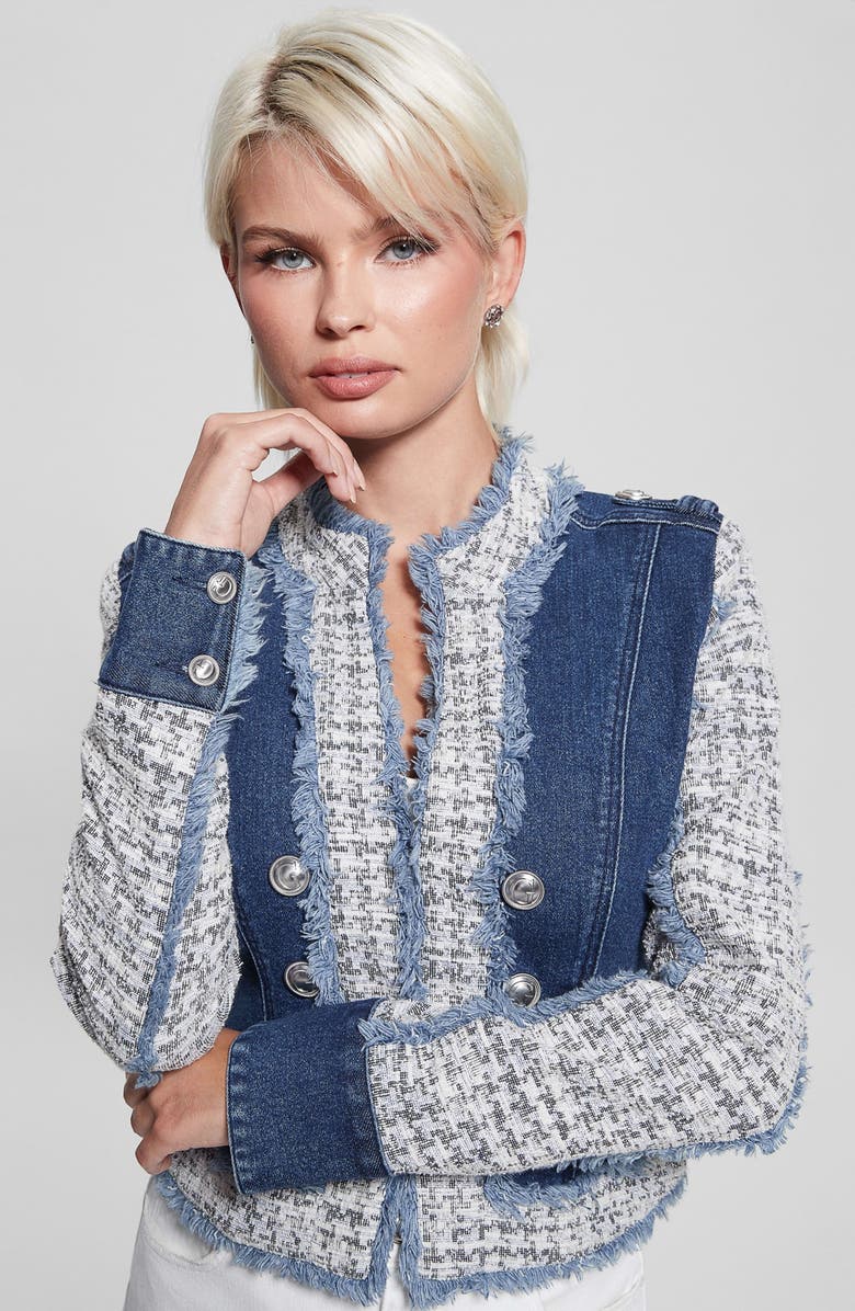 GUESS Runway Tweed Denim Jacket, Alternate, color, Manon Wash