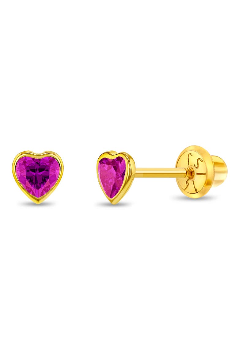 14k Bezel Cubic Zirconia Heart Earrings, Main, color, Hot Pink