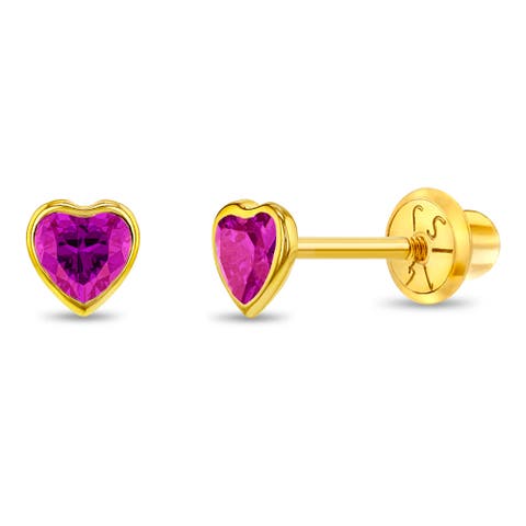 14k Bezel Cubic Zirconia Heart Earrings