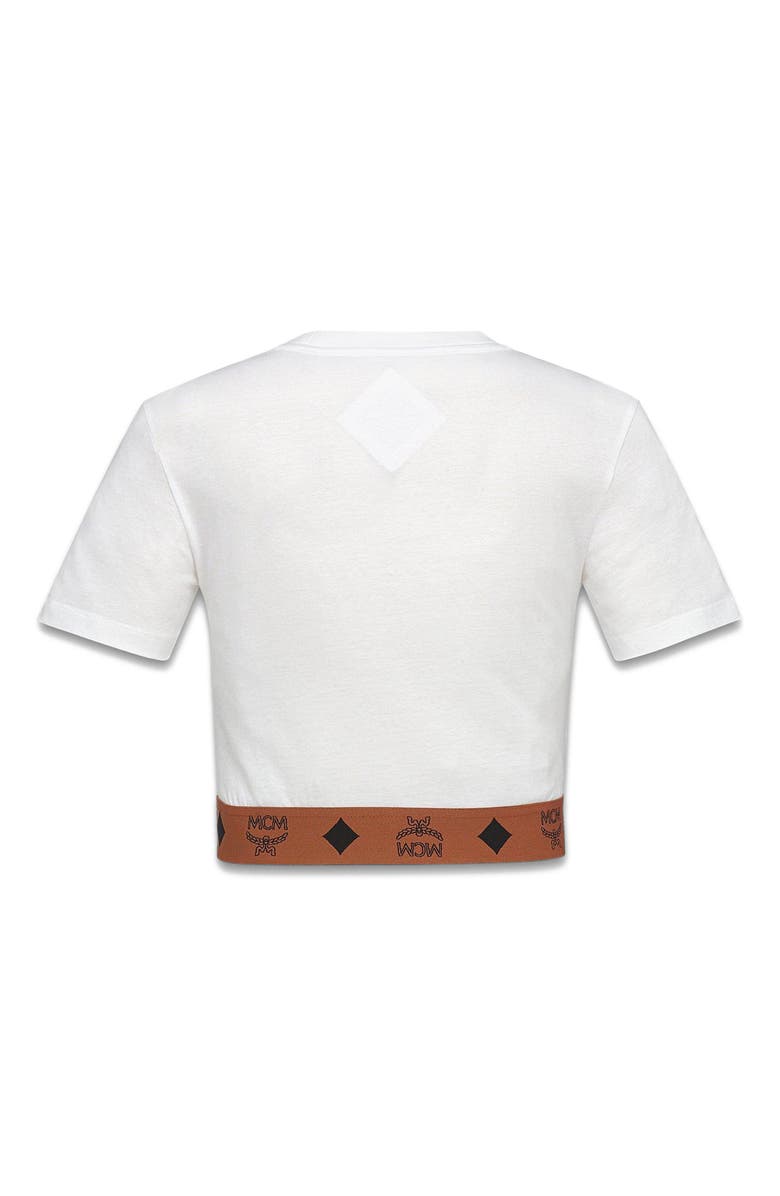 MCM Monogram Cropped T-Shirt in Organic Cotton, Alternate, color, White