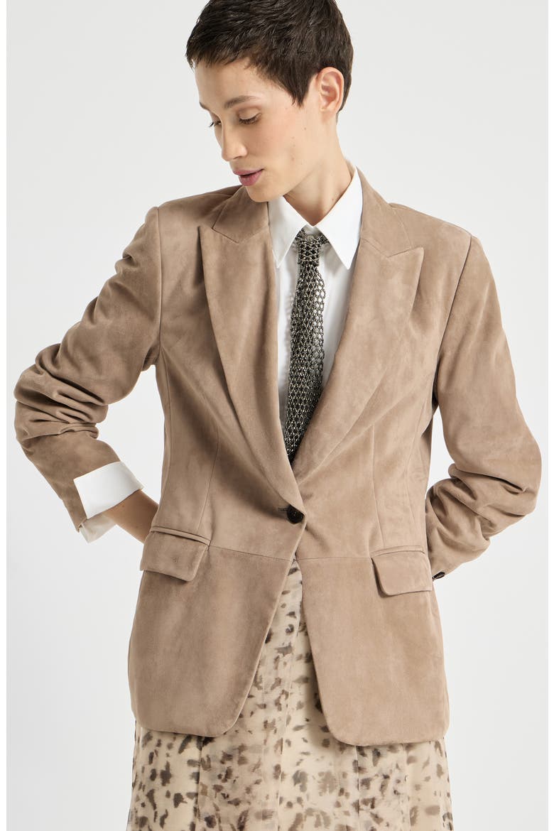 Suede blazer with monili, Alternate, color, Light Brown