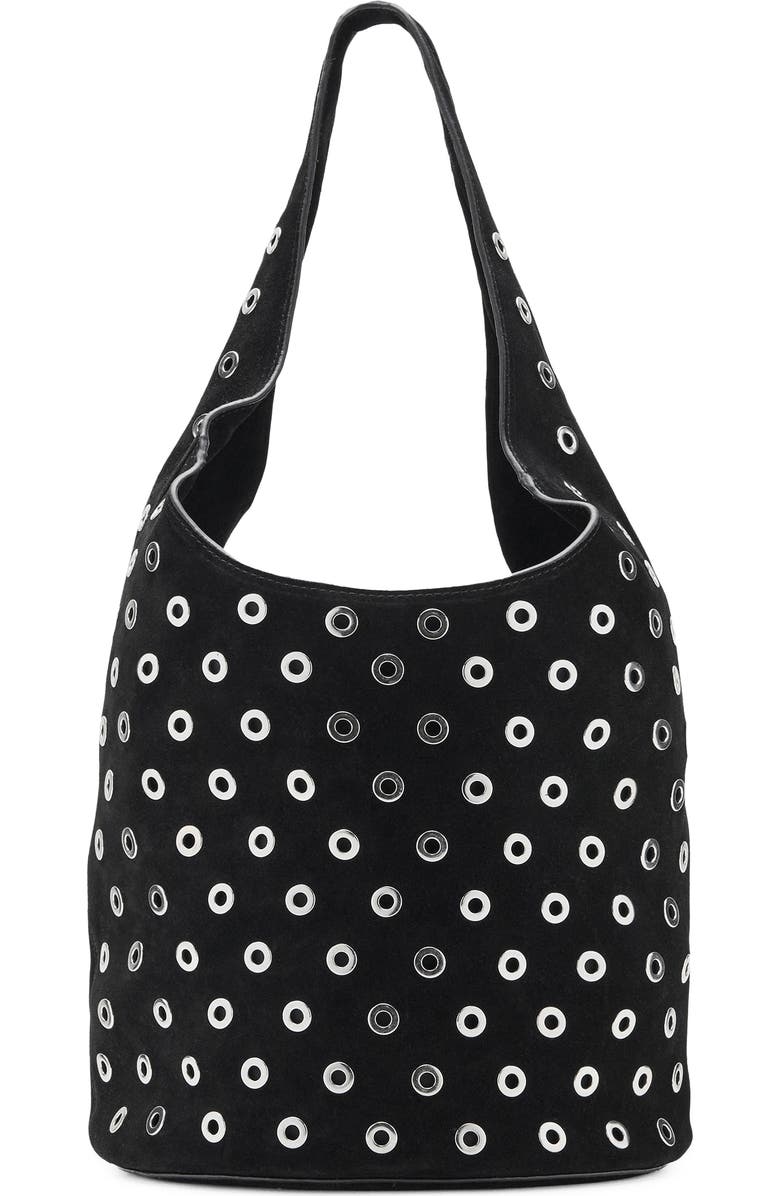 MANGO Grommet Detail Leather Bucket Bag, Main, color,