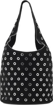 MANGO Grommet Detail Leather Bucket Bag
