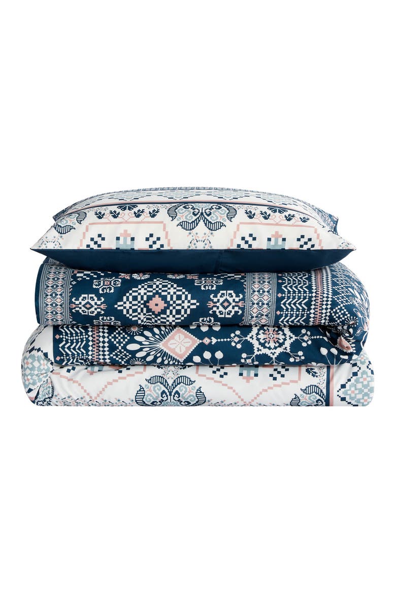 Paisley Print Comforter Set, Main, color, NAVY/ IVORY/ GREEN