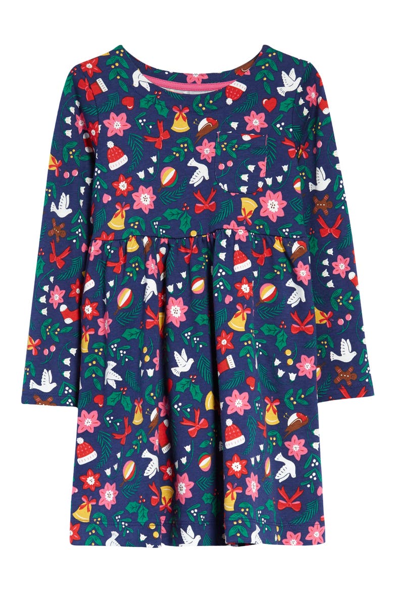 Kids' Fun Print Long Sleeve Dress, Main, color, STARBOARD BLUE FESTIVE FLORAL