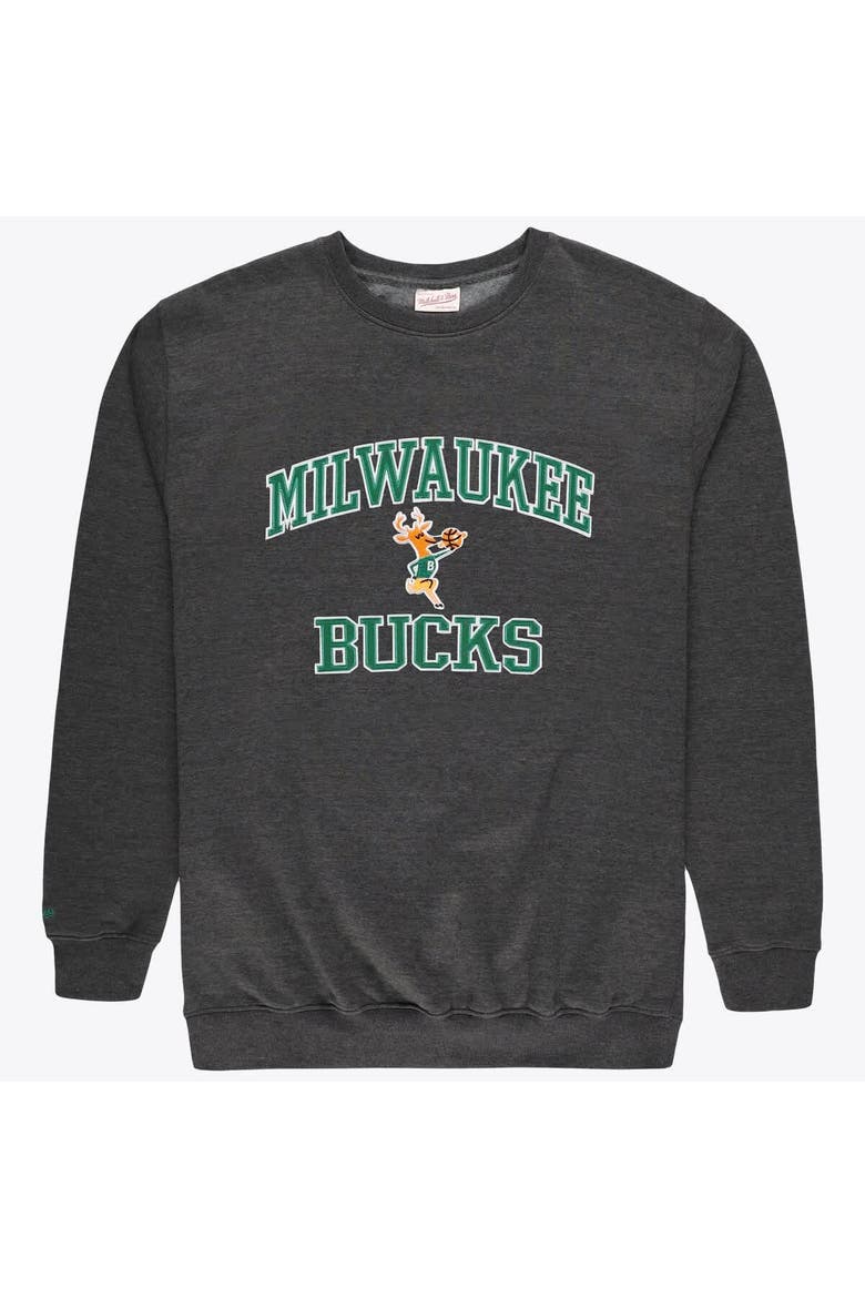 Men's Mitchell & Ness Heather Charcoal Milwaukee Bucks Hardwood Classics Big & Tall Crewneck Sweatshirt, Main, color, Heather Charcoal