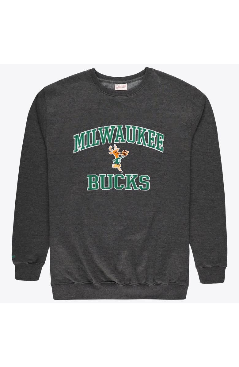 Mitchell & Ness Men's Mitchell & Ness Heather Charcoal Milwaukee Bucks Hardwood Classics Big & Tall Crewneck Sweatshirt, Main, color, Heather Charcoal