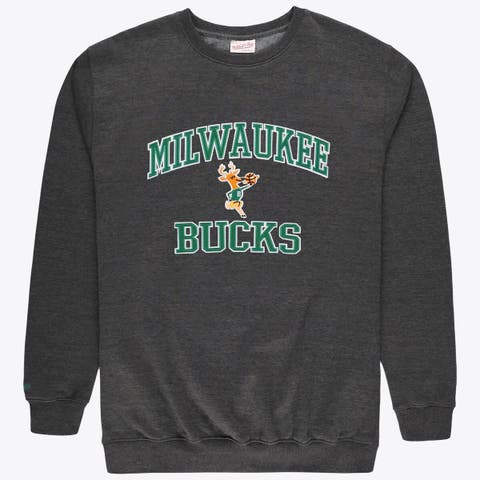 Men's Mitchell & Ness Heather Charcoal Milwaukee Bucks Hardwood Classics Big & Tall Crewneck Sweatshirt