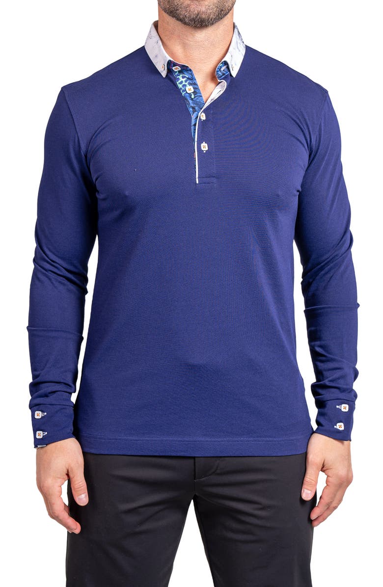 Maceoo Newton Ascension0008 Blue Long Sleeve Button-Down Polo, Main, color, Blue