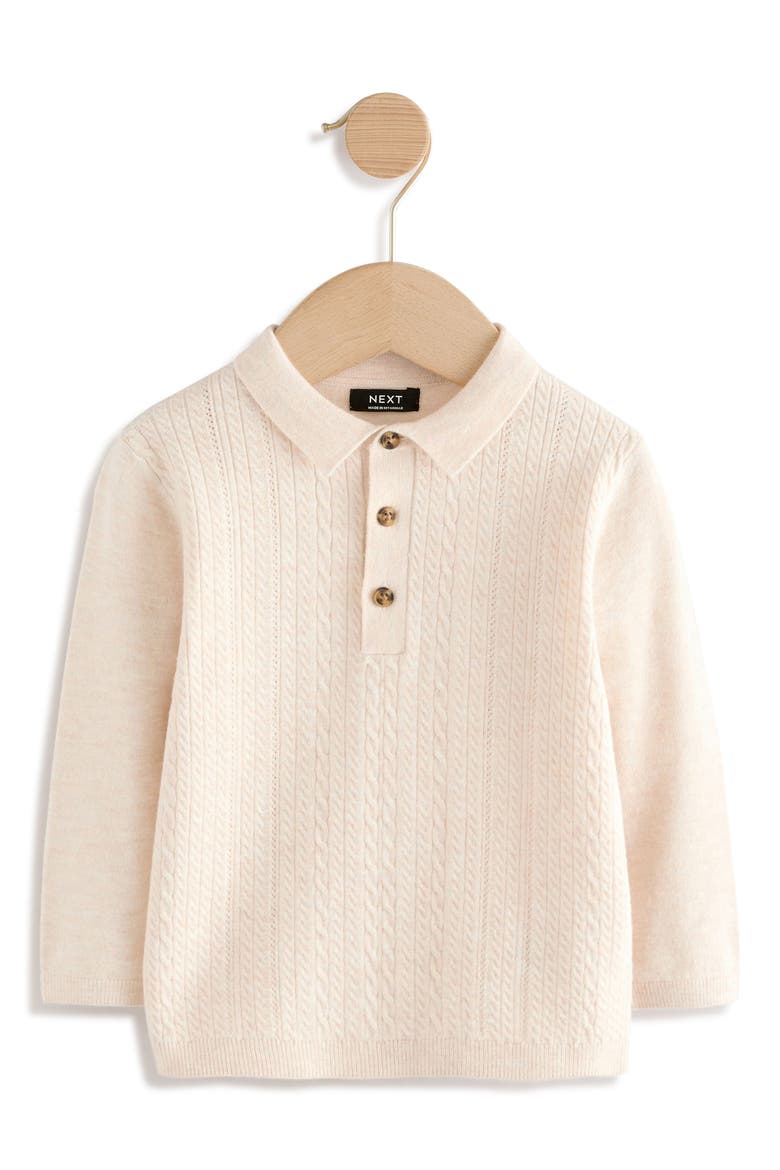 Kids' Cable Knit Long Sleeve Polo, Main, color, CREAM
