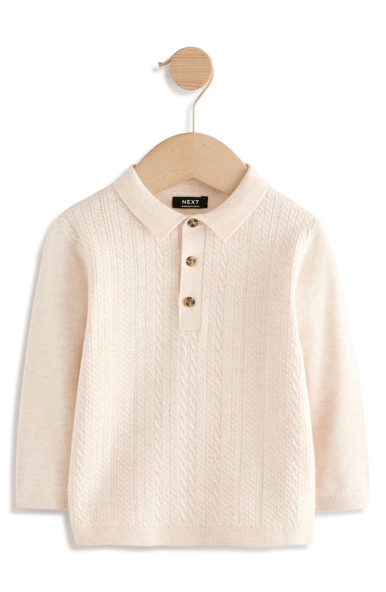 NEXT Kids' Cable Knit Long Sleeve Polo, Main, color, Cream