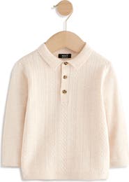 NEXT Kids' Cable Knit Long Sleeve Polo