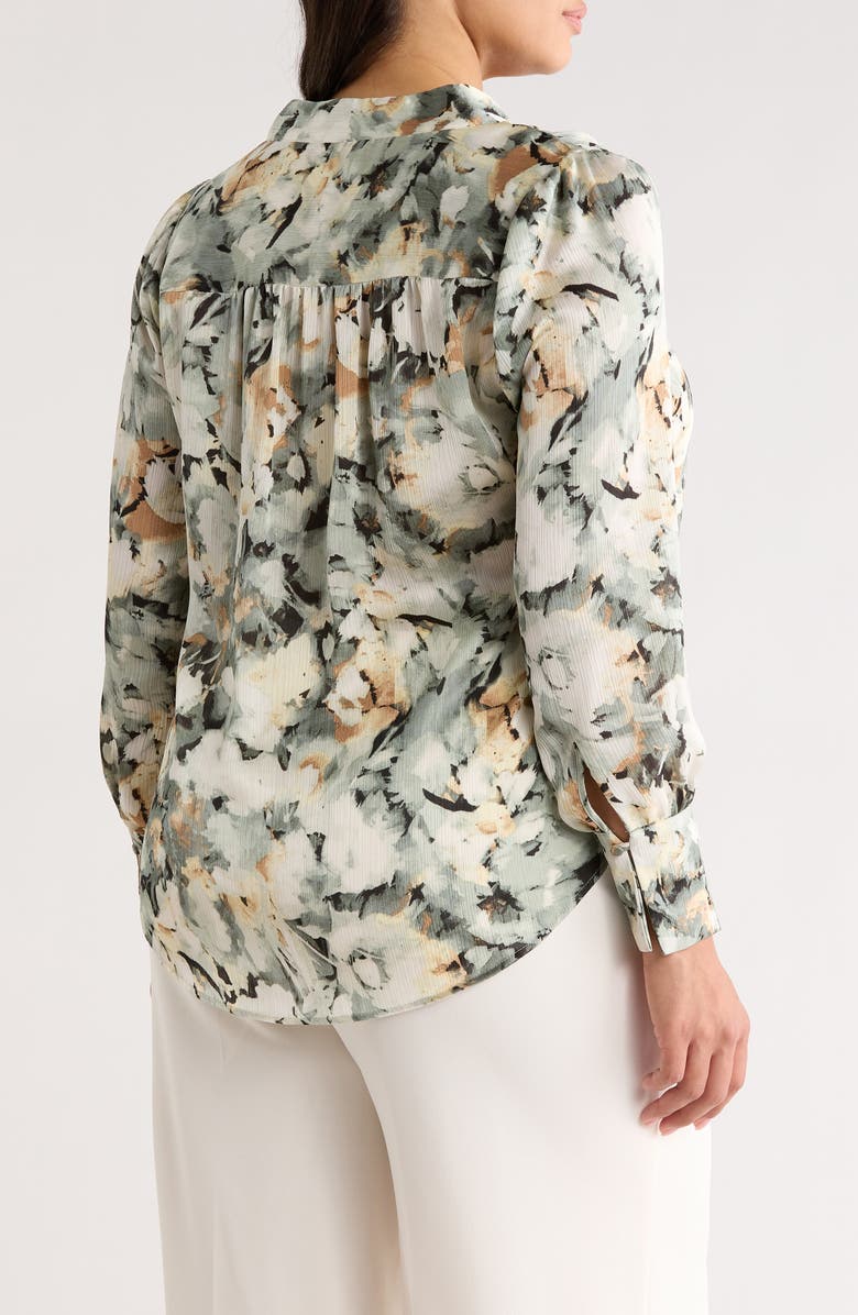 Anne Klein Pleated Split Neck Top, Alternate, color, Soft Aloe Multi