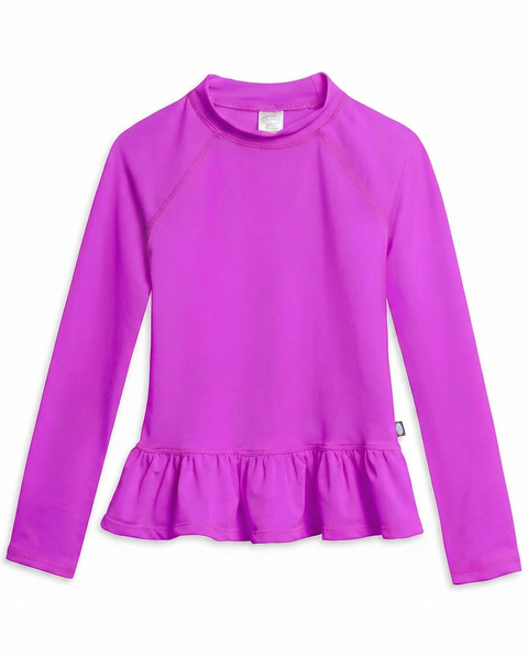 Girls Swim Peplum UPF 50+ Long Sleeve Rashguard Tee