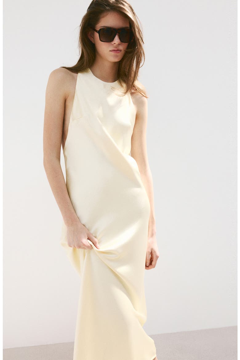 Satin Open Back Dress, Alternate, color, PASTEL YELLOW