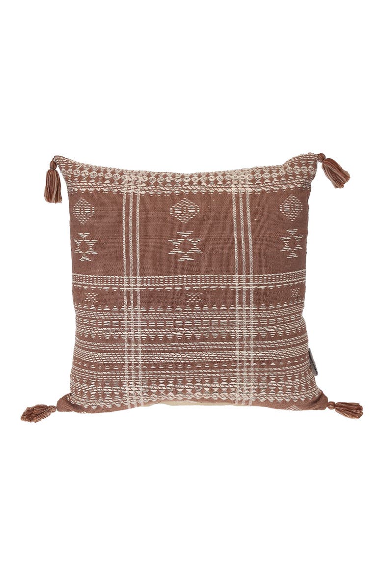 Tassel Trim Square Accent Pillow, Main, color, BROWN