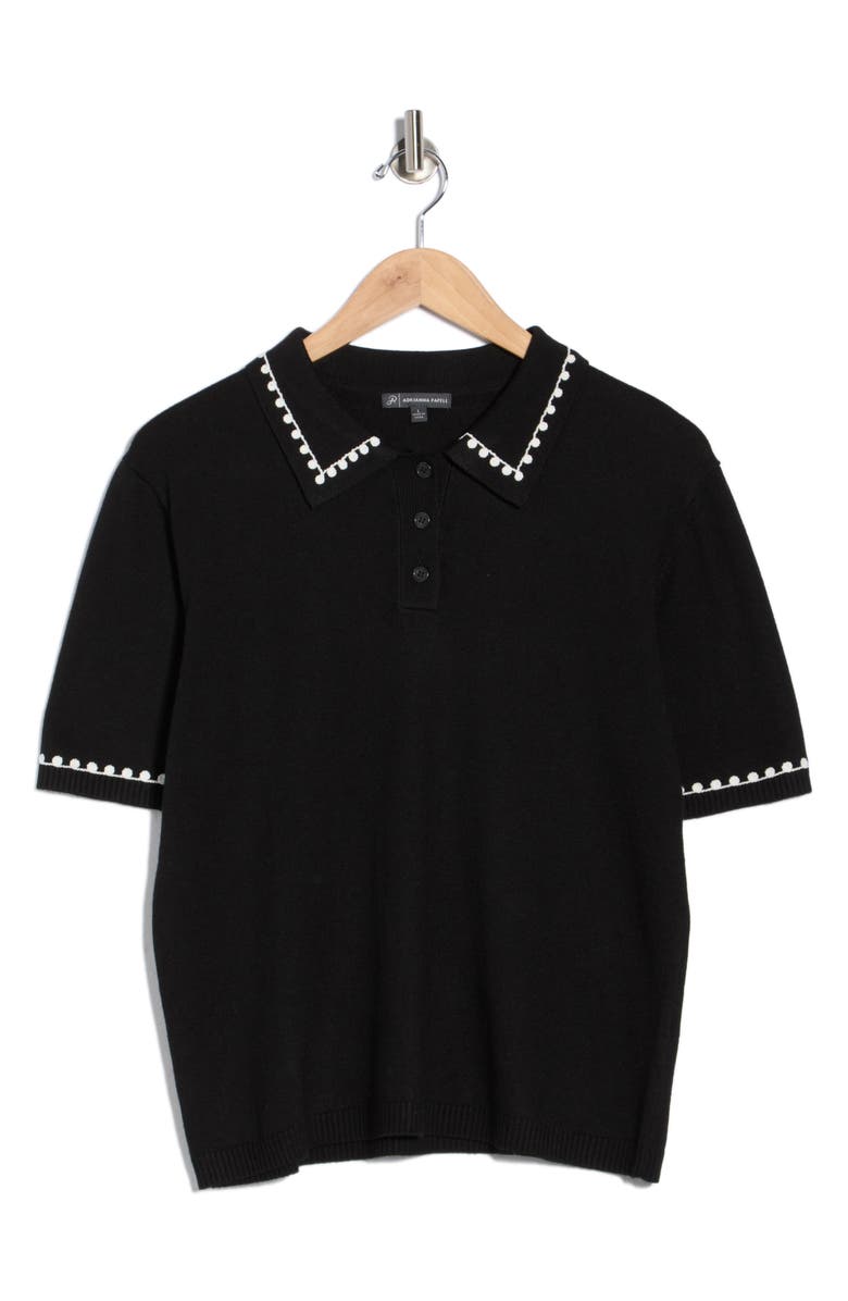 Adrianna Papell Collar Short Sleeve Sweater, Main, color, Black/ Cream