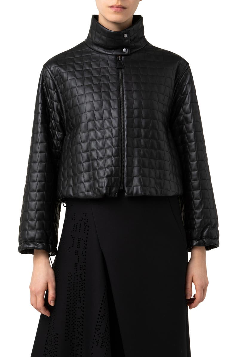 Akris Erzah Trapezoid Quilted Nappa Leather Crop Jacket, Main, color, 
