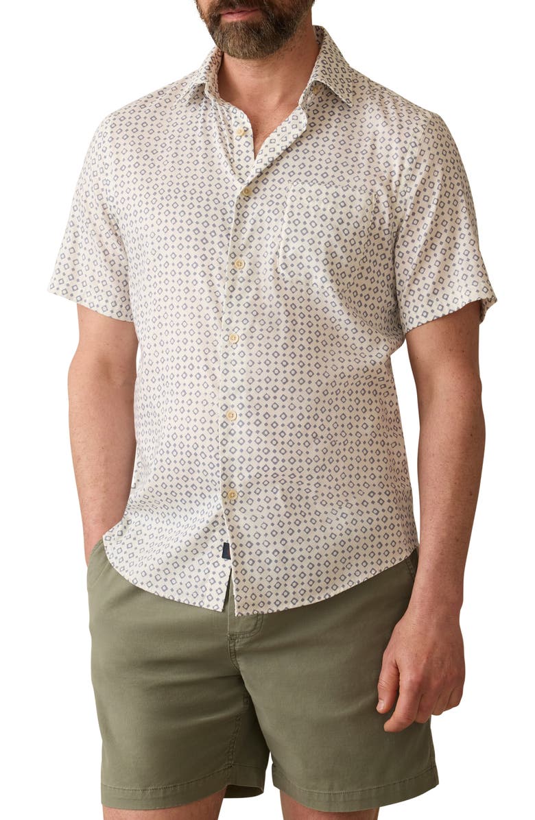 Faherty Movement Monterrey Short Sleeve Button-Up Shirt, Main, color, Stony Beach Diamond