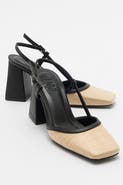 Prologue Shoes Rivie Raffia Square Toe Block Heel Pump