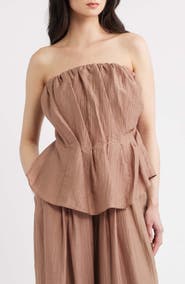 A.REN Lumin Pleated Strapless Peplum Top