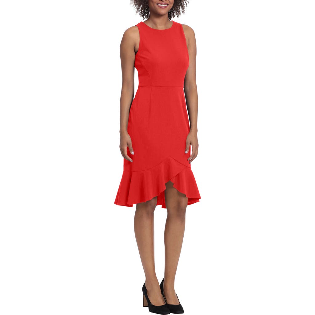 London Times Flounce Sheath Dress In Red