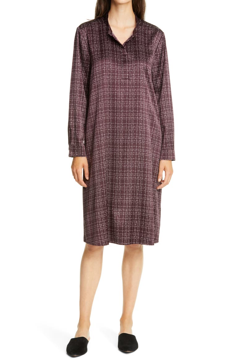 Band Collar Stretch Silk Dress, Main, color, CASIS