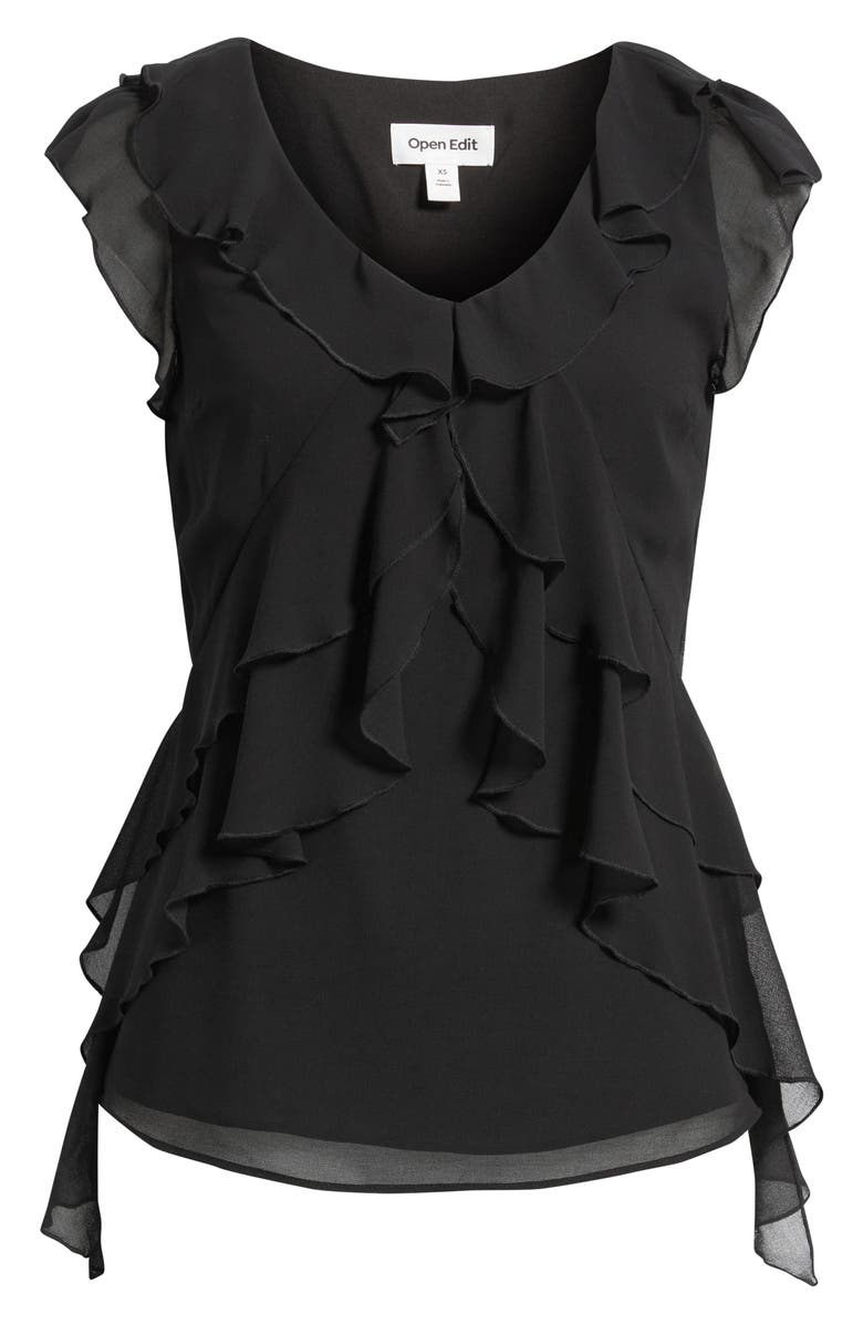 Open Edit Chiffon Ruffle Top, Alternate, color, Black