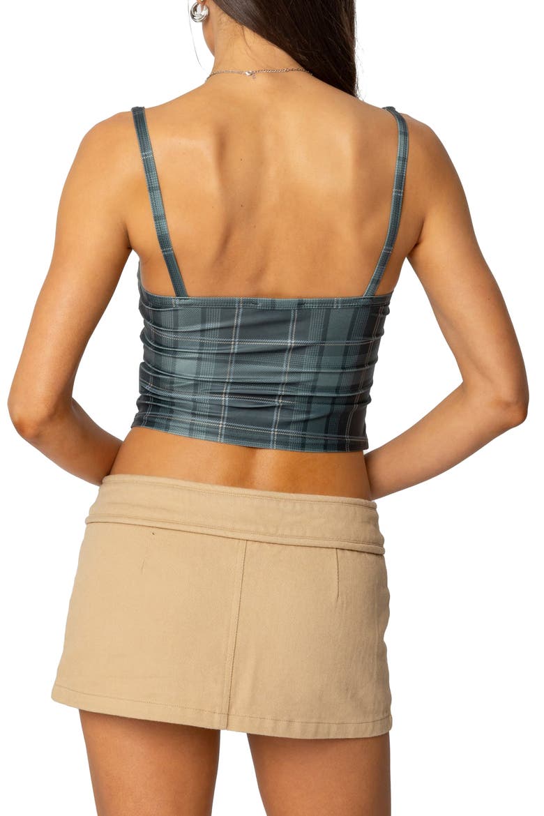 Lace Detail Plaid Mesh Crop Top, Alternate, color, GREEN