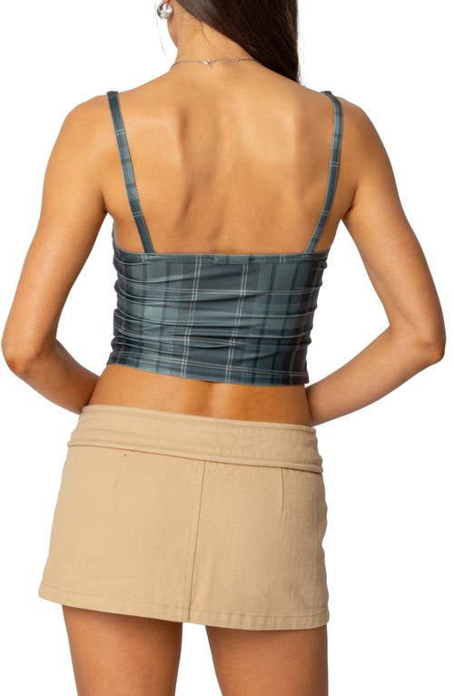 EDIKTED EDIKTED LACE DETAIL PLAID MESH CROP TOP