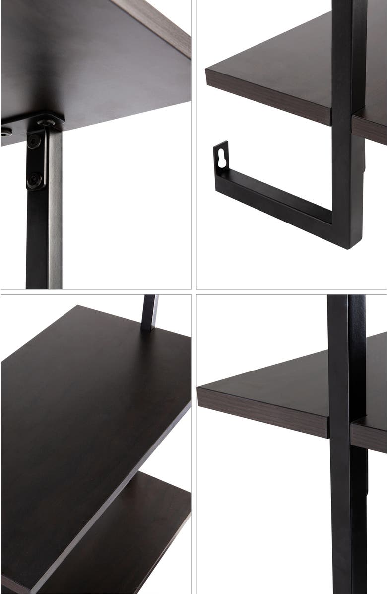 HAPPIMESS Madera Classic Industrial Shelf Wood Wall-Mounted Open Ladder Bookcase with Metal Frame, Alternate, color, Black