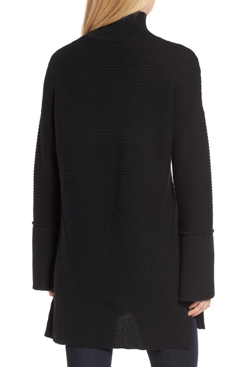 Ribbed Turtleneck Tunic Sweater, Alternate, color, BLACK