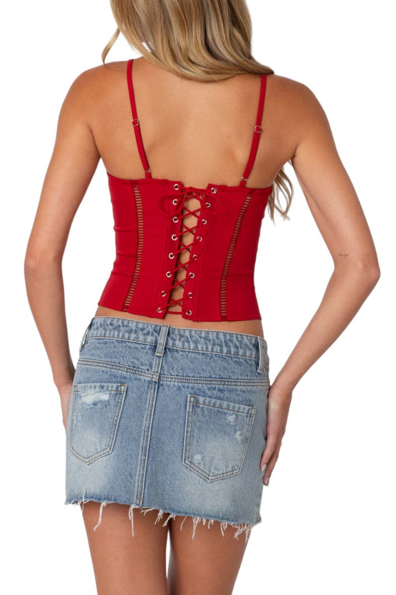 Jennie Ladder Stitch Corset Camisole, Alternate, color, RED