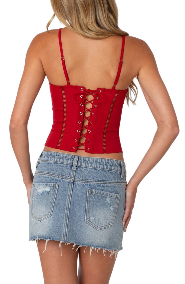 EDIKTED Jennie Ladder Stitch Corset Camisole, Alternate, color, Red