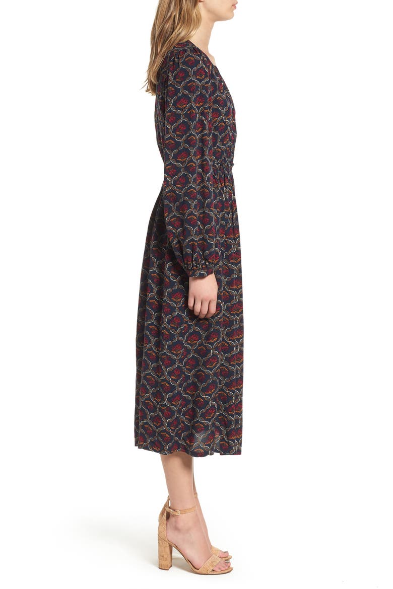 Print Midi Dress, Alternate, color, NAVY NIGHT LATTICE