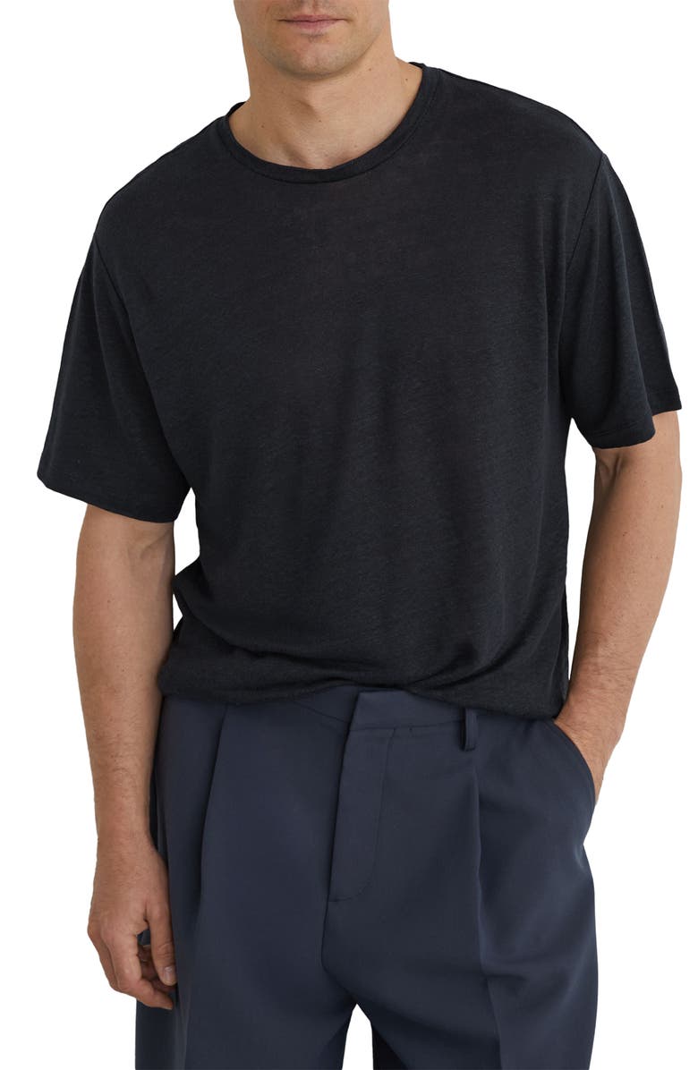 Reiss Langley Linen T-Shirt, Main, color, Navy