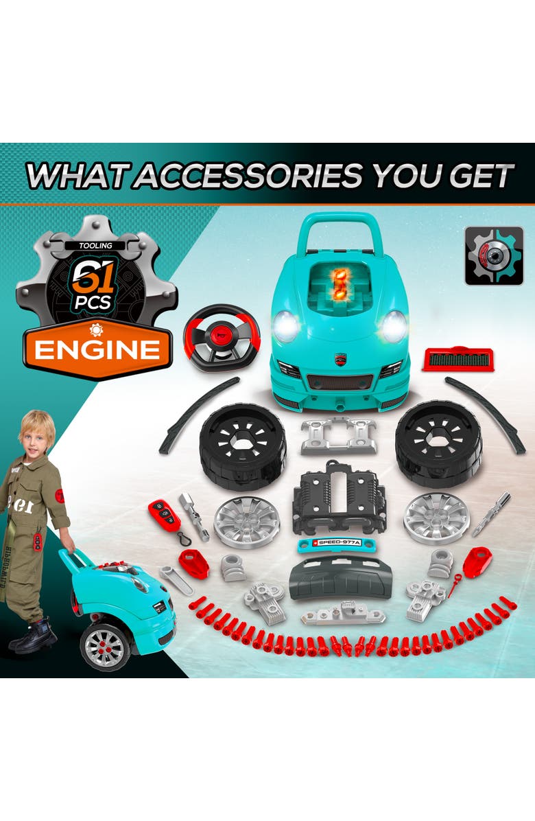 Qaba Mechanic Kids Truck Engine Toy Set, Alternate, color, Teal