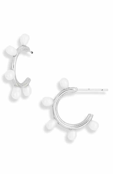 Leighton Faux Pearl Huggie Hoop Earrings