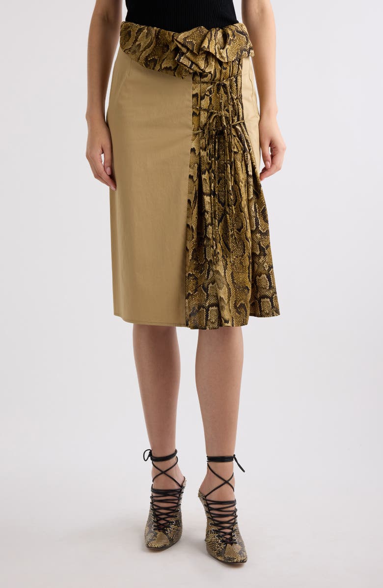 Dries Van Noten Sebia Snakeskin Print Ruffle Midi Skirt, Main, color, 