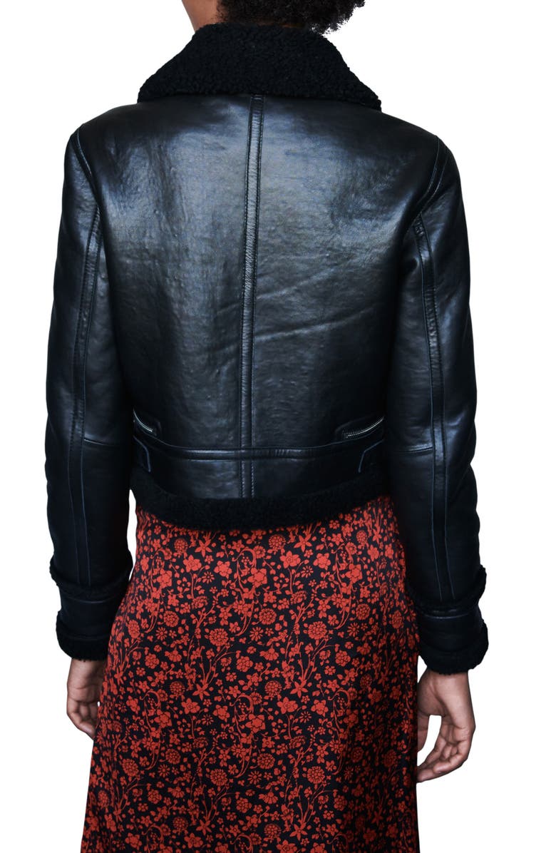 maje Bartonfink Lambskin Leather Biker Jacket with Genuine Shearling Trim, Alternate, color,