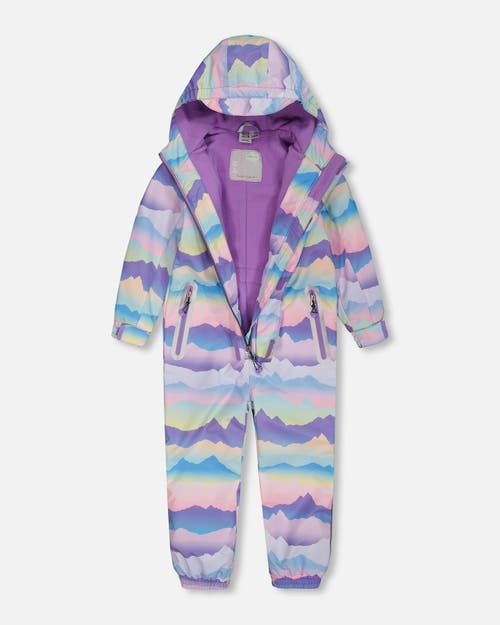 Deux Par Deux Kids Unisex Printed Mid-season One-piece Outerwear Mauve And Blue, Pink Mountain In Purple