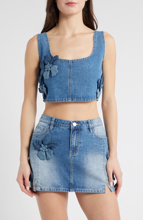 Shop Ptcl Raya 3d Floral Crop Denim Top In Indigo