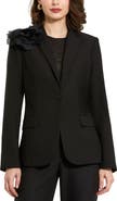 Mac Duggal Classic Crepe Blazer Jacket With Flower