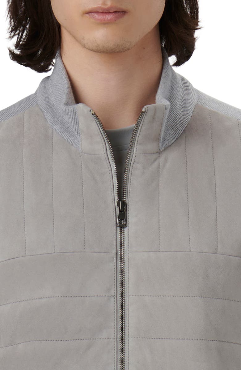 Bugatchi Quilted Suede Panel Sweater Jacket, Alternate, color, Cement
