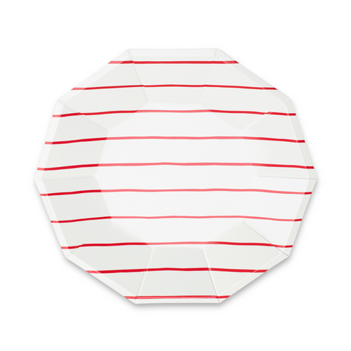 Daydream Society Frenchie Striped Large Plates In Candy Apple